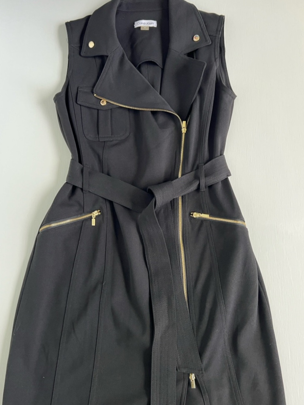 Calvin Klein Black Sleeveless Moto-Style dress with Gold Hardware - Picture 4 of 6